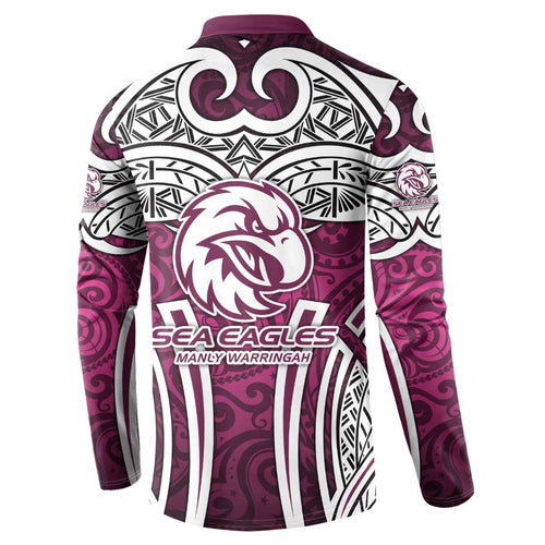 Manly Warringah Sea Eagles Rugby Button Sweatshirt Polynesian Tribal Eagle Warrior Maroon Pattern