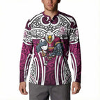 Manly Warringah Sea Eagles Rugby Button Sweatshirt Polynesian Tribal Eagle Warrior Maroon Pattern