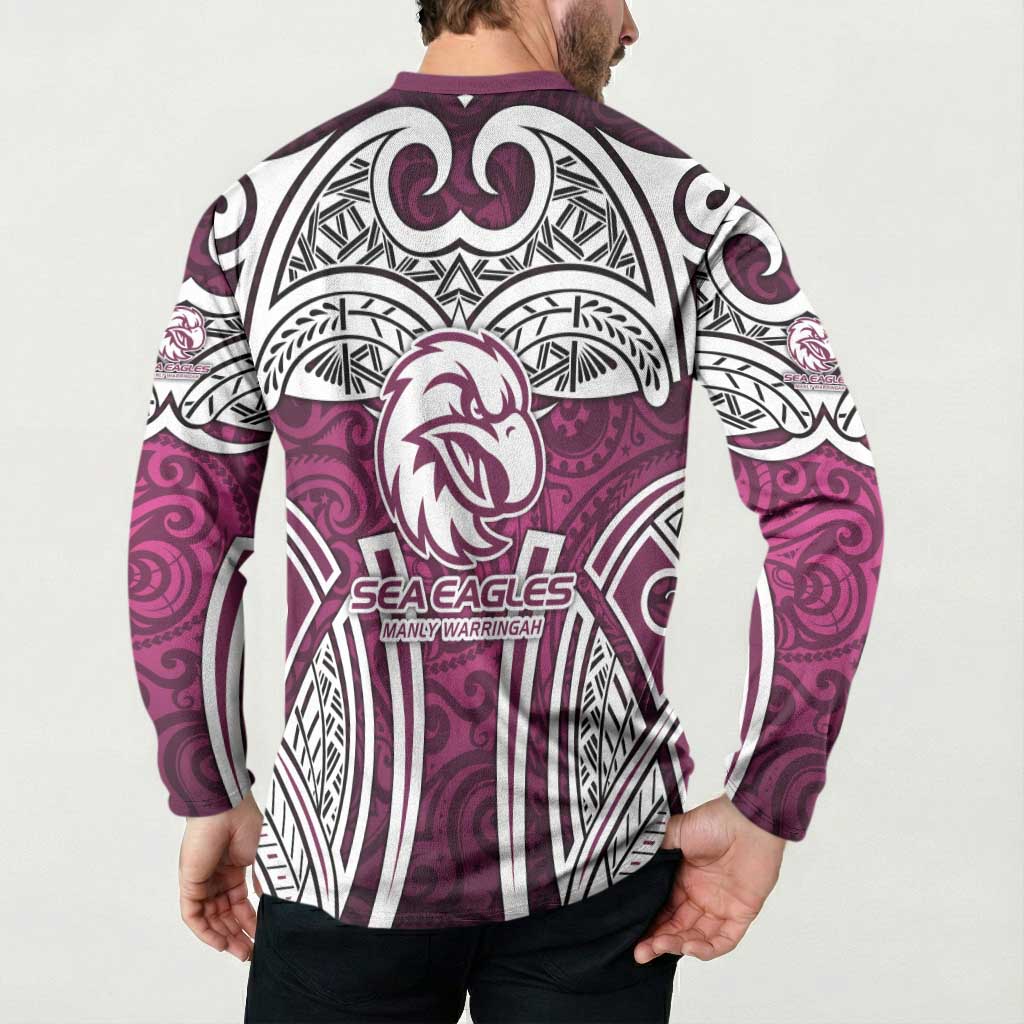 Manly Warringah Sea Eagles Rugby Button Sweatshirt Polynesian Tribal Eagle Warrior Maroon Pattern