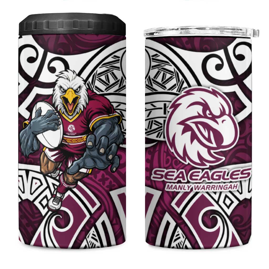 Manly Warringah Sea Eagles Rugby 4 in 1 Can Cooler Tumbler Polynesian Tribal Eagle Warrior Maroon Pattern