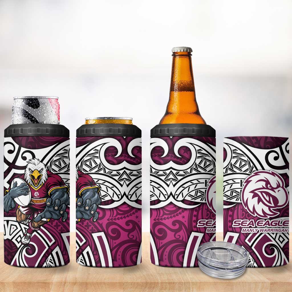 Manly Warringah Sea Eagles Rugby 4 in 1 Can Cooler Tumbler Polynesian Tribal Eagle Warrior Maroon Pattern