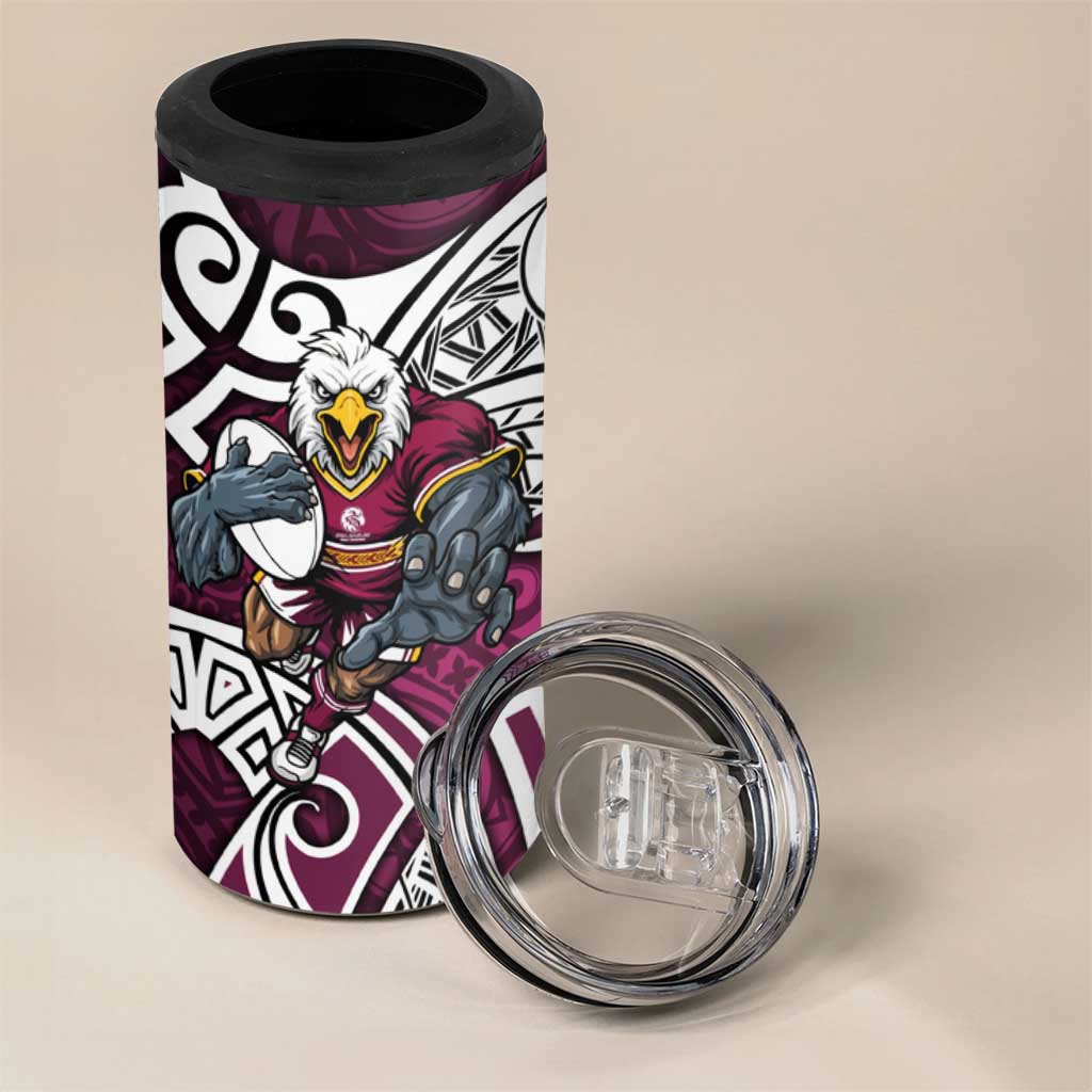 Manly Warringah Sea Eagles Rugby 4 in 1 Can Cooler Tumbler Polynesian Tribal Eagle Warrior Maroon Pattern