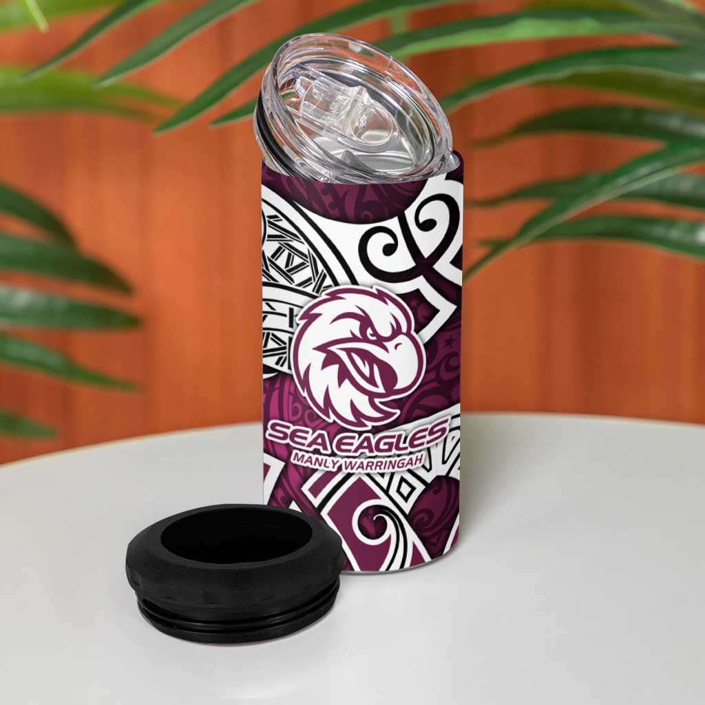 Manly Warringah Sea Eagles Rugby 4 in 1 Can Cooler Tumbler Polynesian Tribal Eagle Warrior Maroon Pattern