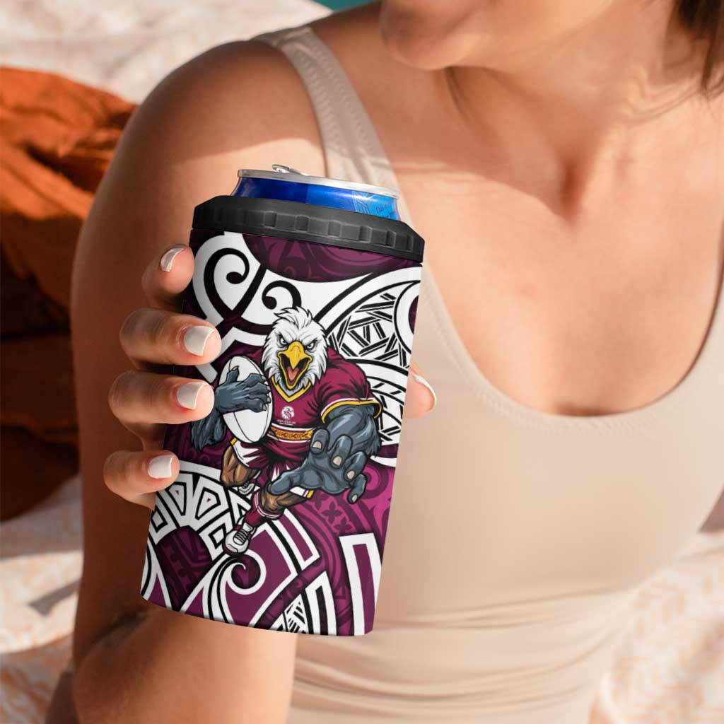 Manly Warringah Sea Eagles Rugby 4 in 1 Can Cooler Tumbler Polynesian Tribal Eagle Warrior Maroon Pattern