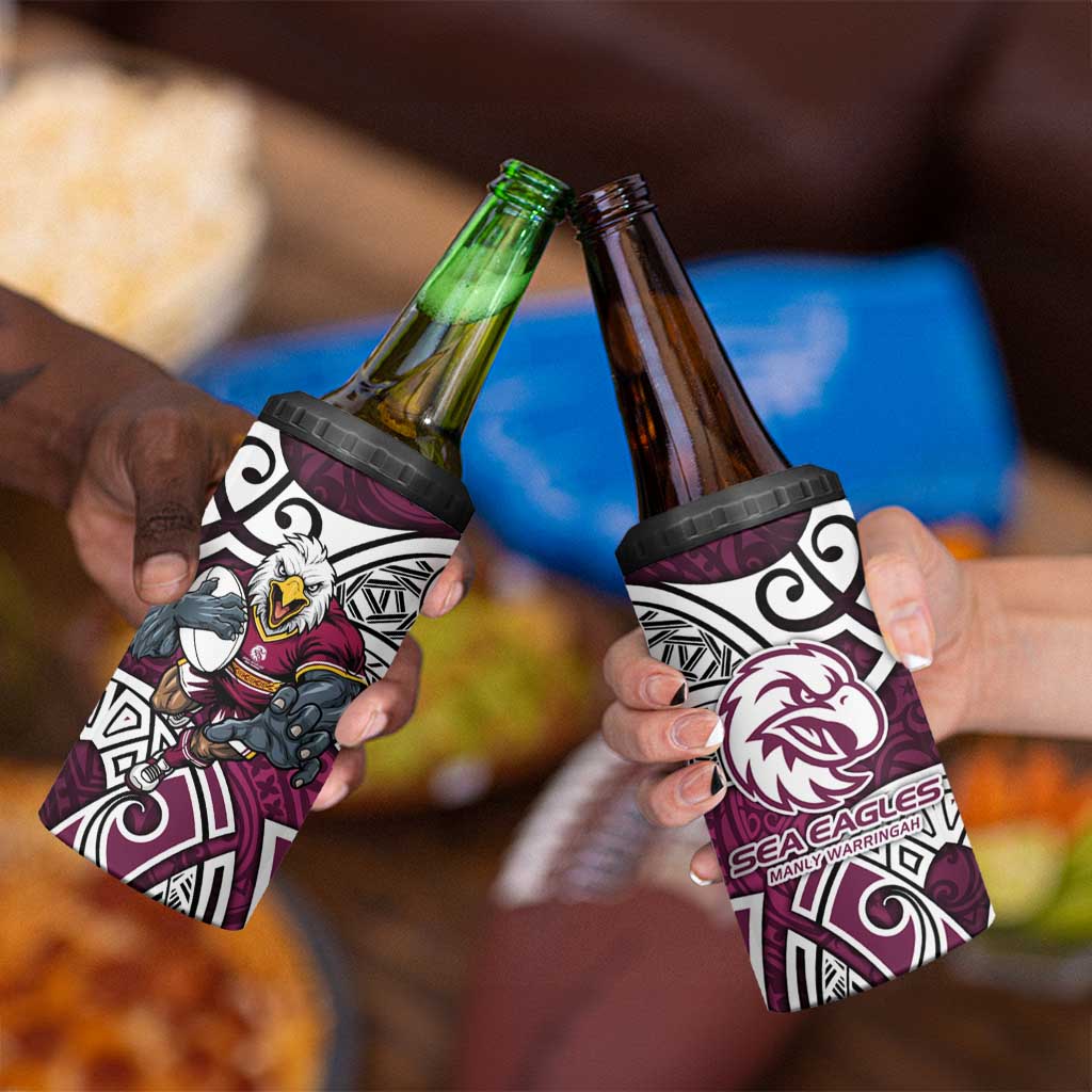 Manly Warringah Sea Eagles Rugby 4 in 1 Can Cooler Tumbler Polynesian Tribal Eagle Warrior Maroon Pattern
