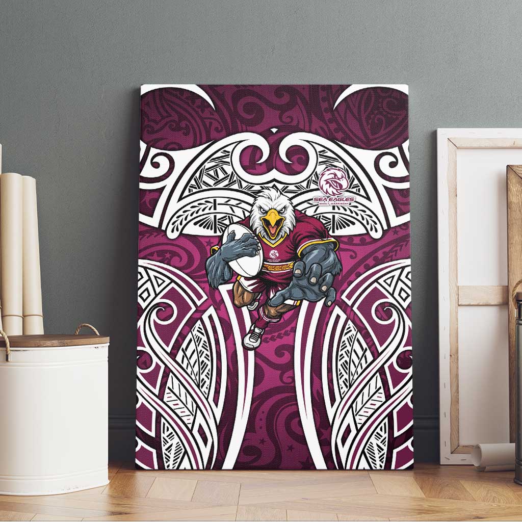 Manly Warringah Sea Eagles Rugby Canvas Wall Art Polynesian Tribal Eagle Warrior Maroon Pattern