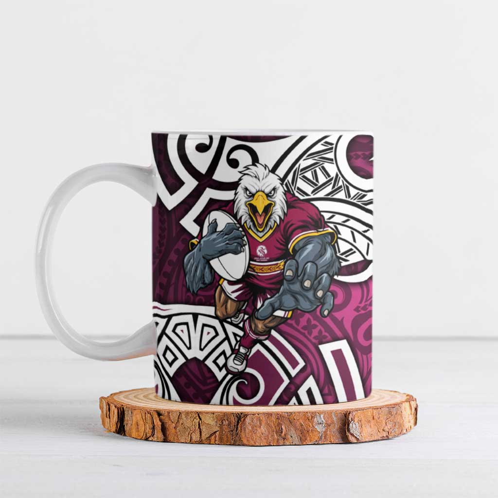 Manly Warringah Sea Eagles Rugby Ceramic Mug Polynesian Tribal Eagle Warrior Maroon Pattern