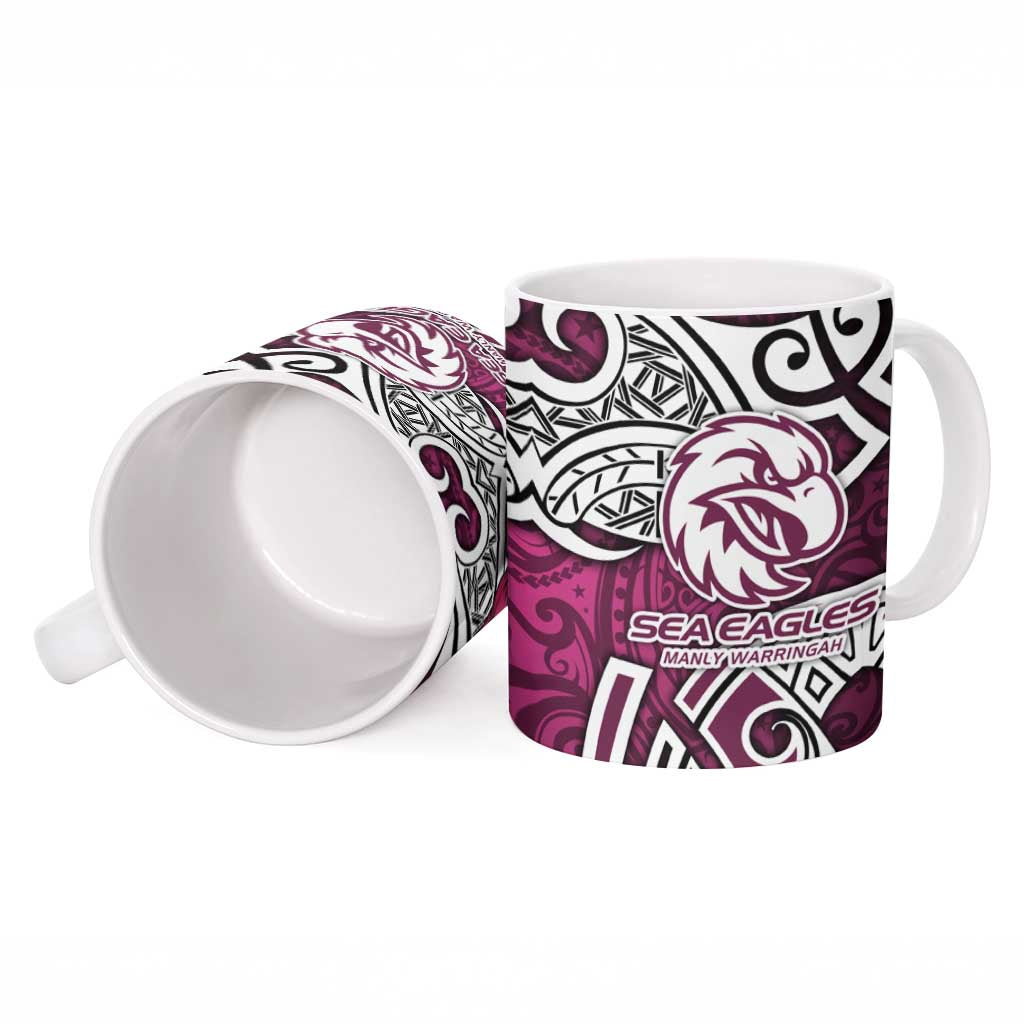 Manly Warringah Sea Eagles Rugby Ceramic Mug Polynesian Tribal Eagle Warrior Maroon Pattern