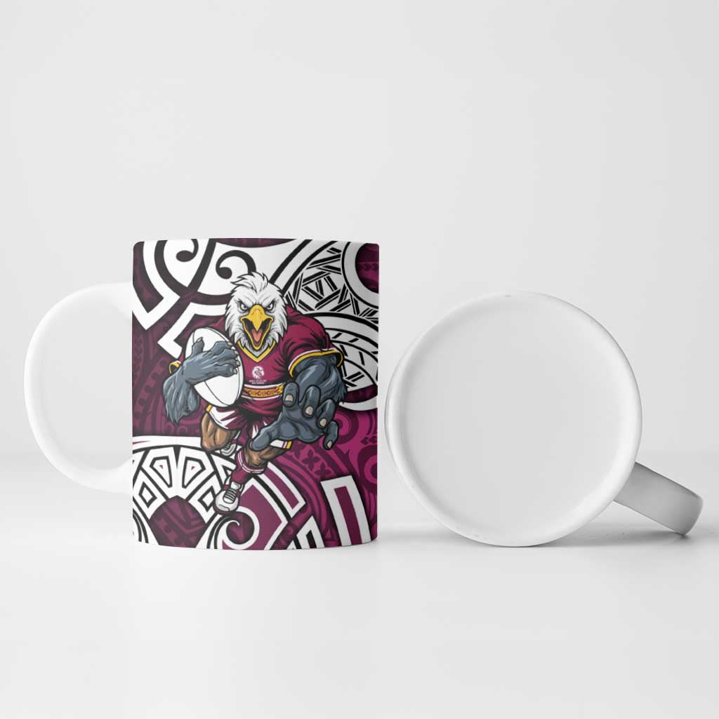 Manly Warringah Sea Eagles Rugby Ceramic Mug Polynesian Tribal Eagle Warrior Maroon Pattern