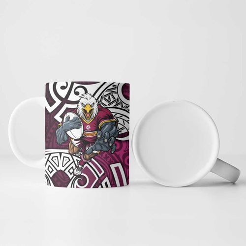 Manly Warringah Sea Eagles Rugby Ceramic Mug Polynesian Tribal Eagle Warrior Maroon Pattern