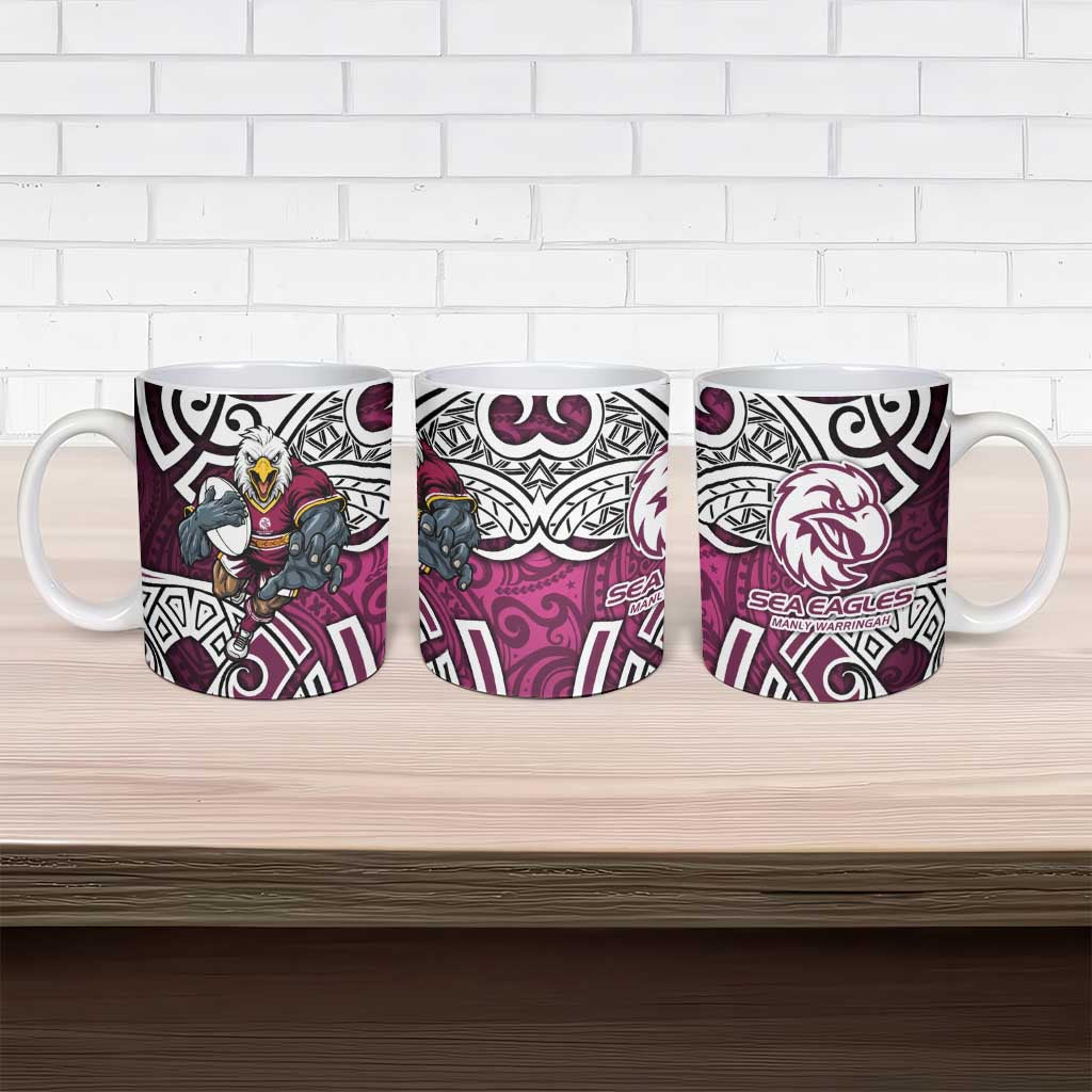 Manly Warringah Sea Eagles Rugby Ceramic Mug Polynesian Tribal Eagle Warrior Maroon Pattern