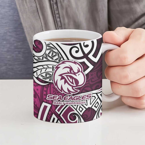Manly Warringah Sea Eagles Rugby Ceramic Mug Polynesian Tribal Eagle Warrior Maroon Pattern