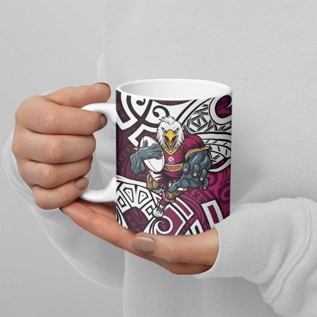 Manly Warringah Sea Eagles Rugby Ceramic Mug Polynesian Tribal Eagle Warrior Maroon Pattern