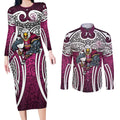 Manly Warringah Sea Eagles Rugby Couples Matching Long Sleeve Bodycon Dress and Long Sleeve Button Shirt Polynesian Tribal Eagle Warrior Maroon Pattern
