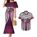 Manly Warringah Sea Eagles Rugby Couples Matching Mermaid Dress and Hawaiian Shirt Polynesian Tribal Eagle Warrior Maroon Pattern