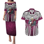 Manly Warringah Sea Eagles Rugby Couples Matching Puletasi and Hawaiian Shirt Polynesian Tribal Eagle Warrior Maroon Pattern
