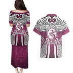 Manly Warringah Sea Eagles Rugby Couples Matching Puletasi and Hawaiian Shirt Polynesian Tribal Eagle Warrior Maroon Pattern