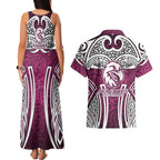 Manly Warringah Sea Eagles Rugby Couples Matching Tank Maxi Dress and Hawaiian Shirt Polynesian Tribal Eagle Warrior Maroon Pattern