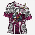 Manly Warringah Sea Eagles Rugby Cross Shoulder Shirt Polynesian Tribal Eagle Warrior Maroon Pattern