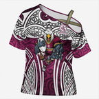 Manly Warringah Sea Eagles Rugby Cross Shoulder Shirt Polynesian Tribal Eagle Warrior Maroon Pattern