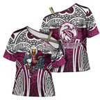 Manly Warringah Sea Eagles Rugby Cross Shoulder Shirt Polynesian Tribal Eagle Warrior Maroon Pattern