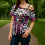 Manly Warringah Sea Eagles Rugby Cross Shoulder Shirt Polynesian Tribal Eagle Warrior Maroon Pattern