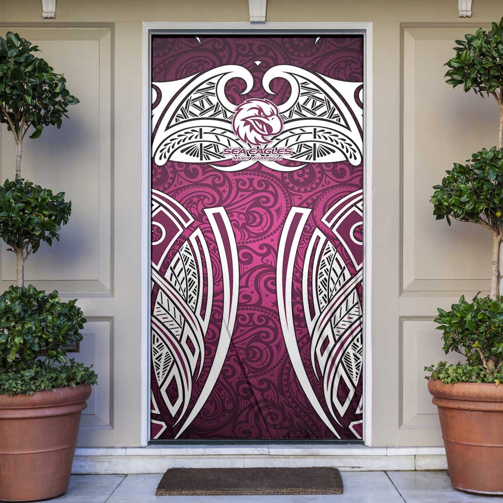Manly Warringah Sea Eagles Rugby Door Cover Polynesian Tribal Eagle Warrior Maroon Pattern
