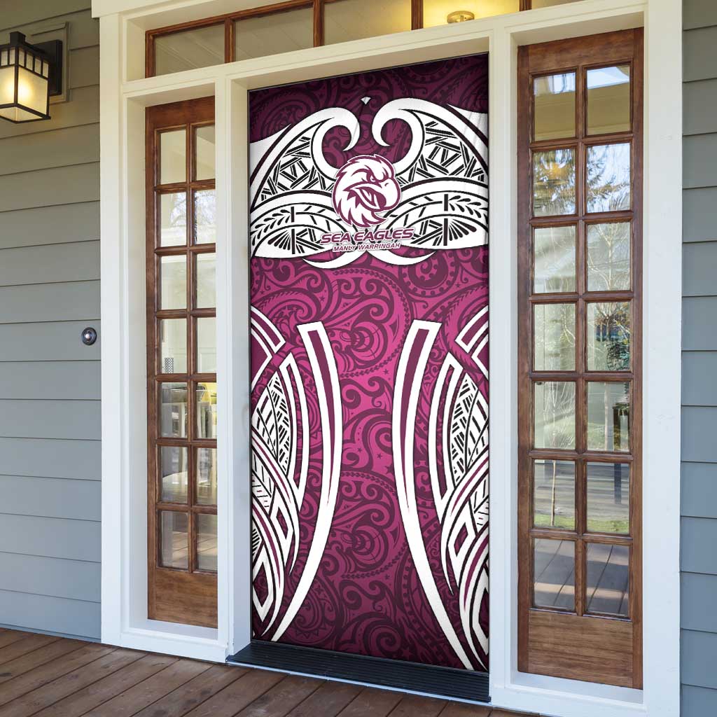 Manly Warringah Sea Eagles Rugby Door Cover Polynesian Tribal Eagle Warrior Maroon Pattern