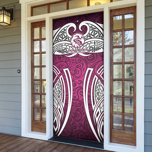 Manly Warringah Sea Eagles Rugby Door Cover Polynesian Tribal Eagle Warrior Maroon Pattern