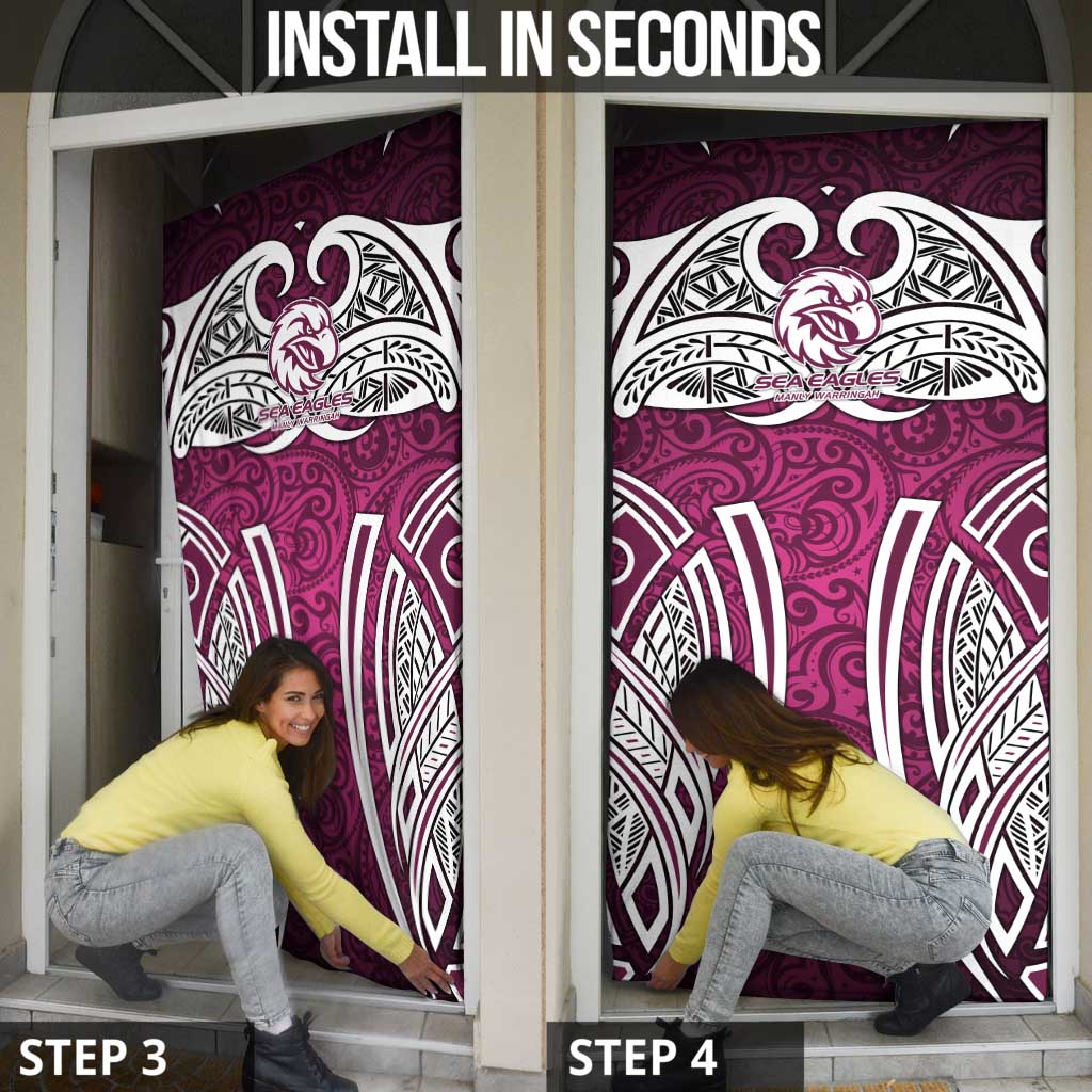 Manly Warringah Sea Eagles Rugby Door Cover Polynesian Tribal Eagle Warrior Maroon Pattern