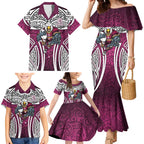 Manly Warringah Sea Eagles Rugby Family Matching Mermaid Dress and Hawaiian Shirt Polynesian Tribal Eagle Warrior Maroon Pattern