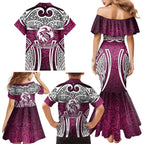 Manly Warringah Sea Eagles Rugby Family Matching Mermaid Dress and Hawaiian Shirt Polynesian Tribal Eagle Warrior Maroon Pattern