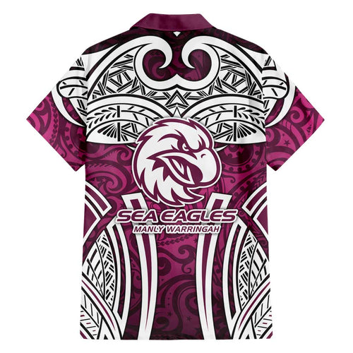 Manly Warringah Sea Eagles Rugby Family Matching Mermaid Dress and Hawaiian Shirt Polynesian Tribal Eagle Warrior Maroon Pattern