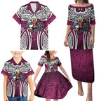 Manly Warringah Sea Eagles Rugby Family Matching Puletasi and Hawaiian Shirt Polynesian Tribal Eagle Warrior Maroon Pattern