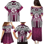 Manly Warringah Sea Eagles Rugby Family Matching Puletasi and Hawaiian Shirt Polynesian Tribal Eagle Warrior Maroon Pattern