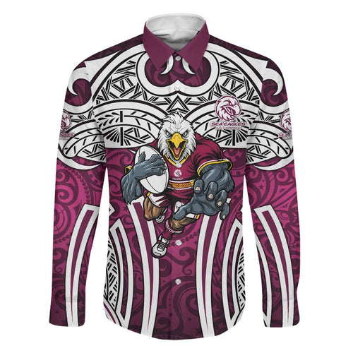 Manly Warringah Sea Eagles Rugby Family Matching Puletasi and Hawaiian Shirt Polynesian Tribal Eagle Warrior Maroon Pattern