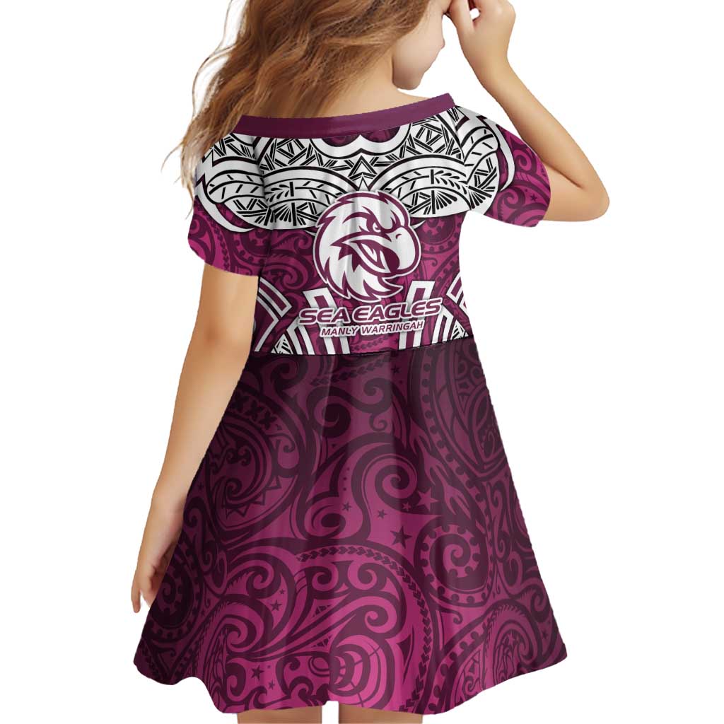 Manly Warringah Sea Eagles Rugby Family Matching Short Sleeve Bodycon Dress and Hawaiian Shirt Polynesian Tribal Eagle Warrior Maroon Pattern