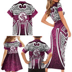 Manly Warringah Sea Eagles Rugby Family Matching Short Sleeve Bodycon Dress and Hawaiian Shirt Polynesian Tribal Eagle Warrior Maroon Pattern
