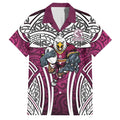 Manly Warringah Sea Eagles Rugby Family Matching Short Sleeve Bodycon Dress and Hawaiian Shirt Polynesian Tribal Eagle Warrior Maroon Pattern