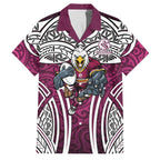 Manly Warringah Sea Eagles Rugby Family Matching Short Sleeve Bodycon Dress and Hawaiian Shirt Polynesian Tribal Eagle Warrior Maroon Pattern