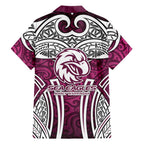 Manly Warringah Sea Eagles Rugby Family Matching Short Sleeve Bodycon Dress and Hawaiian Shirt Polynesian Tribal Eagle Warrior Maroon Pattern