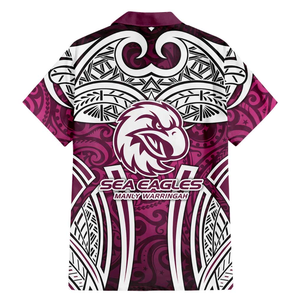 Manly Warringah Sea Eagles Rugby Family Matching Short Sleeve Bodycon Dress and Hawaiian Shirt Polynesian Tribal Eagle Warrior Maroon Pattern