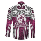 Manly Warringah Sea Eagles Rugby Family Matching Short Sleeve Bodycon Dress and Hawaiian Shirt Polynesian Tribal Eagle Warrior Maroon Pattern