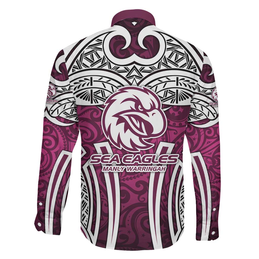 Manly Warringah Sea Eagles Rugby Family Matching Short Sleeve Bodycon Dress and Hawaiian Shirt Polynesian Tribal Eagle Warrior Maroon Pattern