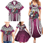 Manly Warringah Sea Eagles Rugby Family Matching Summer Maxi Dress and Hawaiian Shirt Polynesian Tribal Eagle Warrior Maroon Pattern