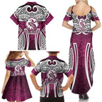 Manly Warringah Sea Eagles Rugby Family Matching Summer Maxi Dress and Hawaiian Shirt Polynesian Tribal Eagle Warrior Maroon Pattern
