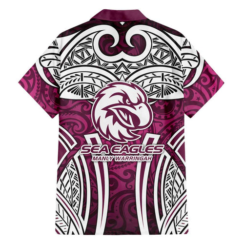 Manly Warringah Sea Eagles Rugby Family Matching Summer Maxi Dress and Hawaiian Shirt Polynesian Tribal Eagle Warrior Maroon Pattern