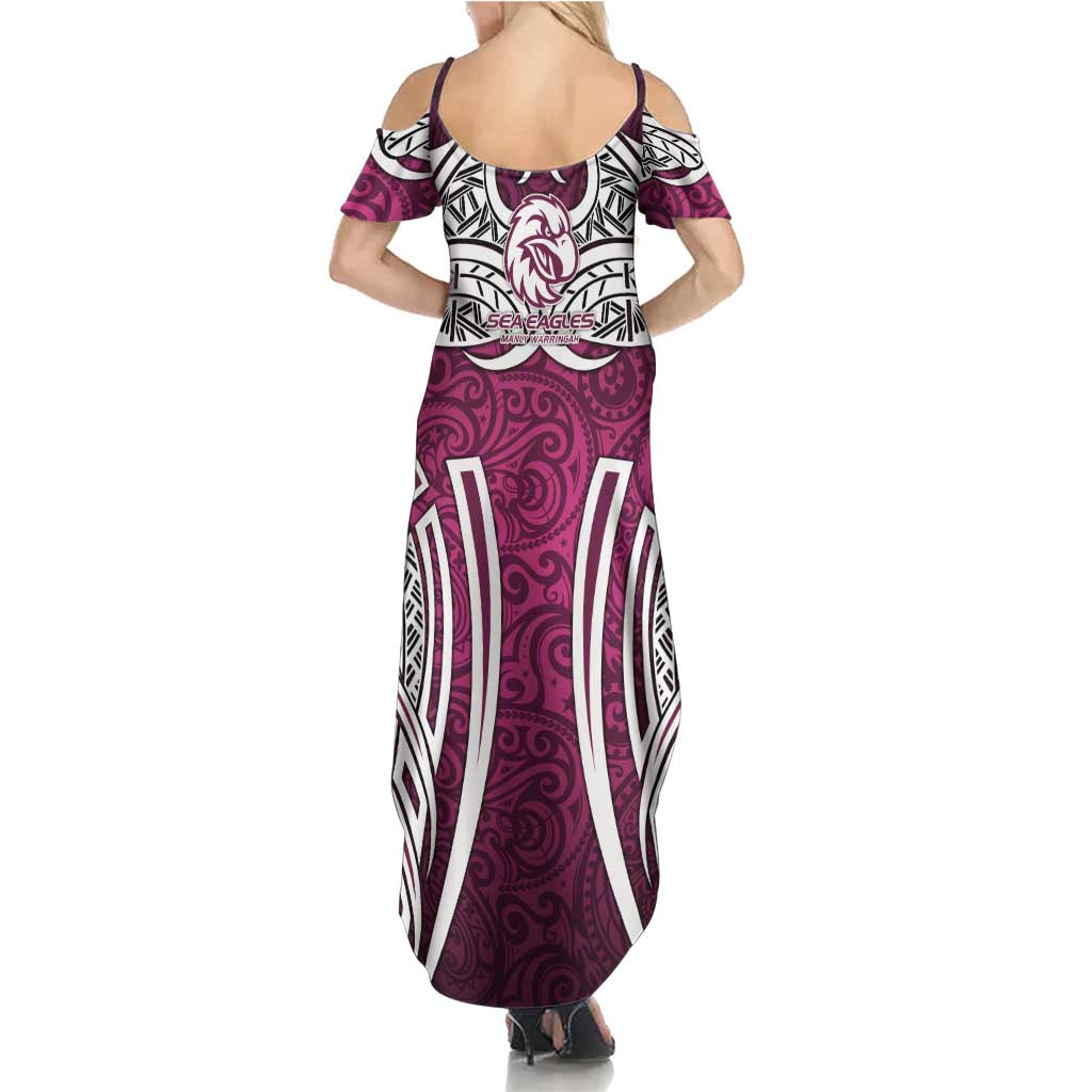 Manly Warringah Sea Eagles Rugby Family Matching Summer Maxi Dress and Hawaiian Shirt Polynesian Tribal Eagle Warrior Maroon Pattern