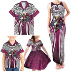 Manly Warringah Sea Eagles Rugby Family Matching Tank Maxi Dress and Hawaiian Shirt Polynesian Tribal Eagle Warrior Maroon Pattern