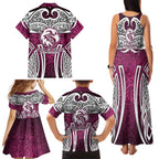 Manly Warringah Sea Eagles Rugby Family Matching Tank Maxi Dress and Hawaiian Shirt Polynesian Tribal Eagle Warrior Maroon Pattern